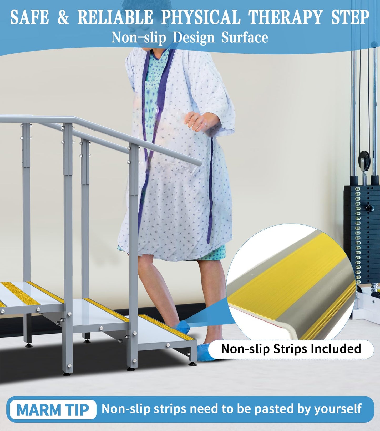 Up & Down Physical Therapy Step, Iron Alloy Therapy Stairs with Adjustable Handrails, Non-Slip Therapy Equipment for Home/Professional Rehabilitation Exercises(600LBs Capacity, Two Height Options)