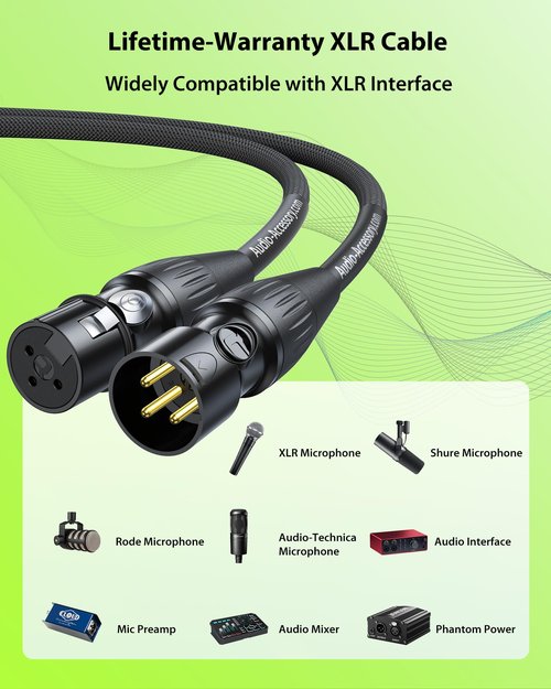 XLR Cables 10ft 2 Pack, Premium Kevlar-Reinforced Nylon Braided & Gold-Plated Rean Connectors by Neutrik Male to Female Balanced Microphone Cable All Length from 1.5ft to 300ft 100% Shielded Mic Cord