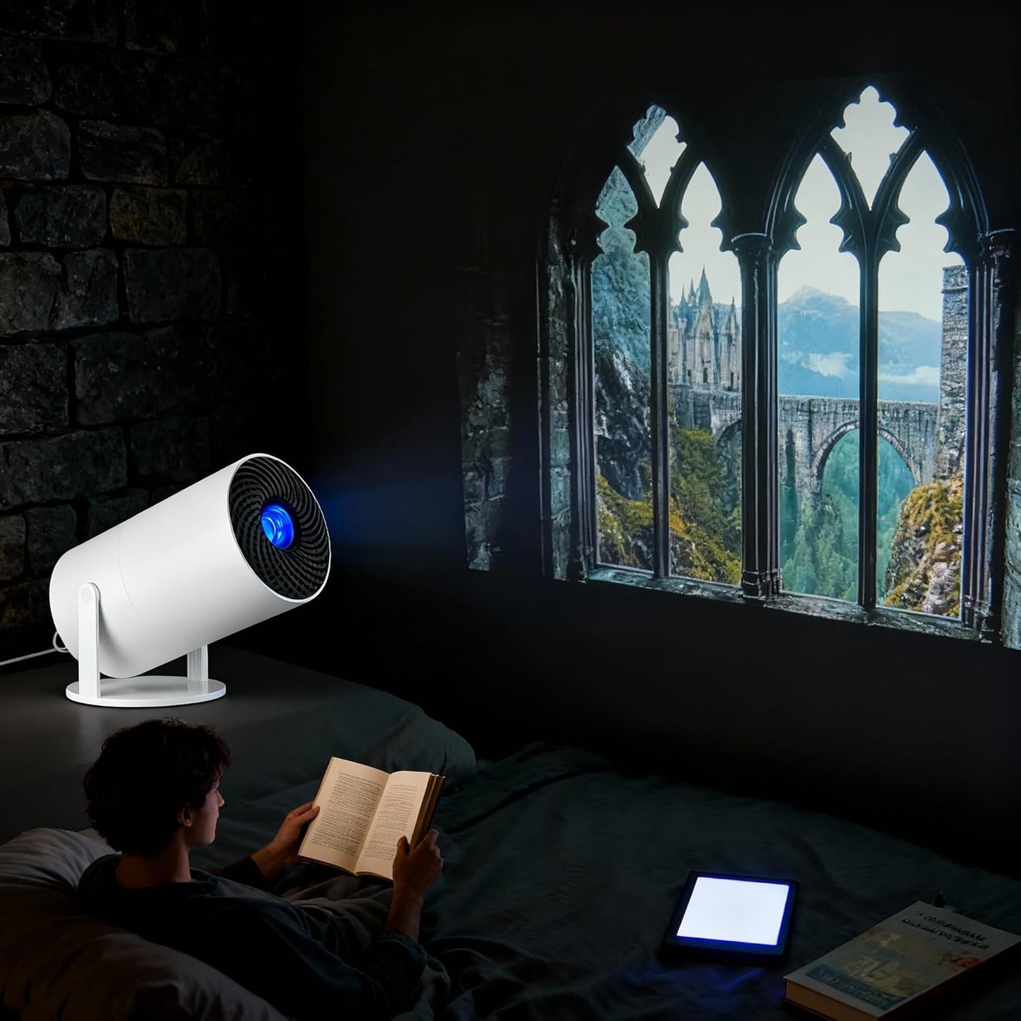 Skiennix Mini 210° Smart Projector - Extra Large Fantasy Display | 1080p HD, Compatible with Smartphone & TV Stick