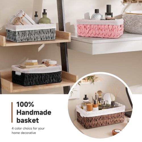 XLHOMO Bathroom Trash Can with Wicker Storage Baskets,12 Liter/3.2Gallon Small Trash Can Handwoven Waste Basket Narrow Small Garbage Can for Bedroom, Bathroom,Office