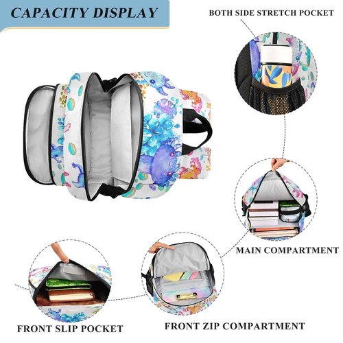 Glaphy Watercolor Cute Axolotl Backpack Lightweight Laptop Backpack School Bag Student Travel Daypack with Reflective Stripes