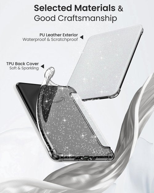 MoKo Case for All-New 7" Kindle Paperwhite 2024 12th Gen&Kindle Colorsoft Signature Edition 2024,Ultra Clear Soft Flexible Glitter TPU Back Cover Light Shell with Auto Wake/Sleep, Glitter White