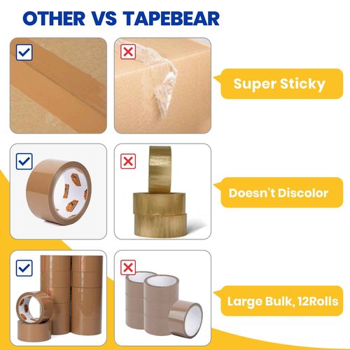 TAPEBEAR Brown Packing Tape 48Rolls, Heavy Duty Packaging Tape Refills 1.88 Inch x 55 Yard Moving Tape for Boxes, Secure Sticky Seal Brown Tape for Shipping, Mailing & Storage, Total 2640Yards