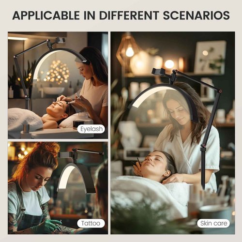 Tattoo light,Half Moon Lash Lighting: Foldable Floor LED Lamp for Eyelash- Beauty Lash Light for Eyelash Tech,Esthetician Lights with Phone Holder -Led Floor Lamp for Or Tattoo Bed,Lash Nail Tech ﻿