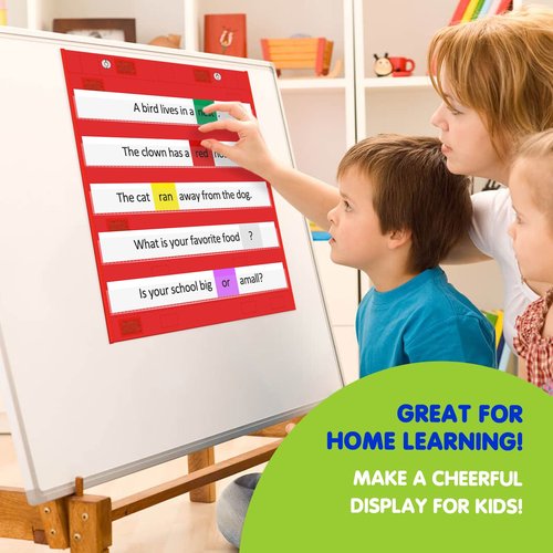 EAMAY Classroom Magnetic Pocket Chart for Kids, Mini Double-Sided Pocket Charts for Teachers Fits 3" Sentence Strips and Cards(14" x 17") (6)