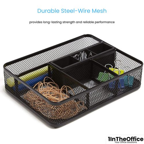 1InTheOffice Modern Minimalist Mesh Collection Desk Drawer Organizer, 7 Compartment, Matte Black