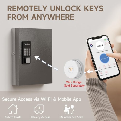 WeHere 32 Key Lock Box Wall Mount, Smart Key Cabinet with APP Bluetooth/Fixed/Dynamic Password/OTP Share Unlock, Security Lockbox ERP for Valets/Realtors/Office/Hotel Key Management