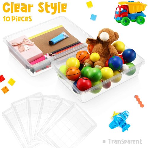 Hoteam 10 Pcs Flat Storage Organizer Tray Bin Letter Size Paper Tray for Classroom Plastic Stackable File Organizer for School Office Teacher Book Organization（ Clear, 13.78 x 9.84 x 3.15 Inch）