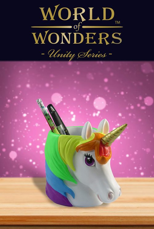 World of Wonders Beauty and Grace - Collectible Unity The Unicorn Magical Golden-Horned Retro Rainbow Fantasy Themed Desk Supply Organizer Pen & Pencil Holder Storage Container, 6-inch