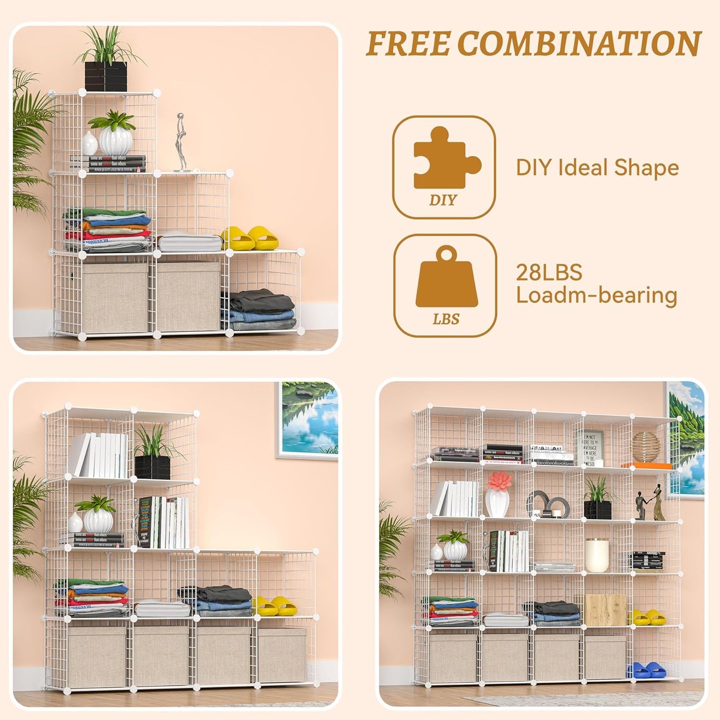 TUMUCUTE Closet Organizer, Organizers and Storage,Cabinet Metal Shelf Rack Storage Shelves Bookshelf,Toy Organizers and Storage Bins (6-Cube, White)