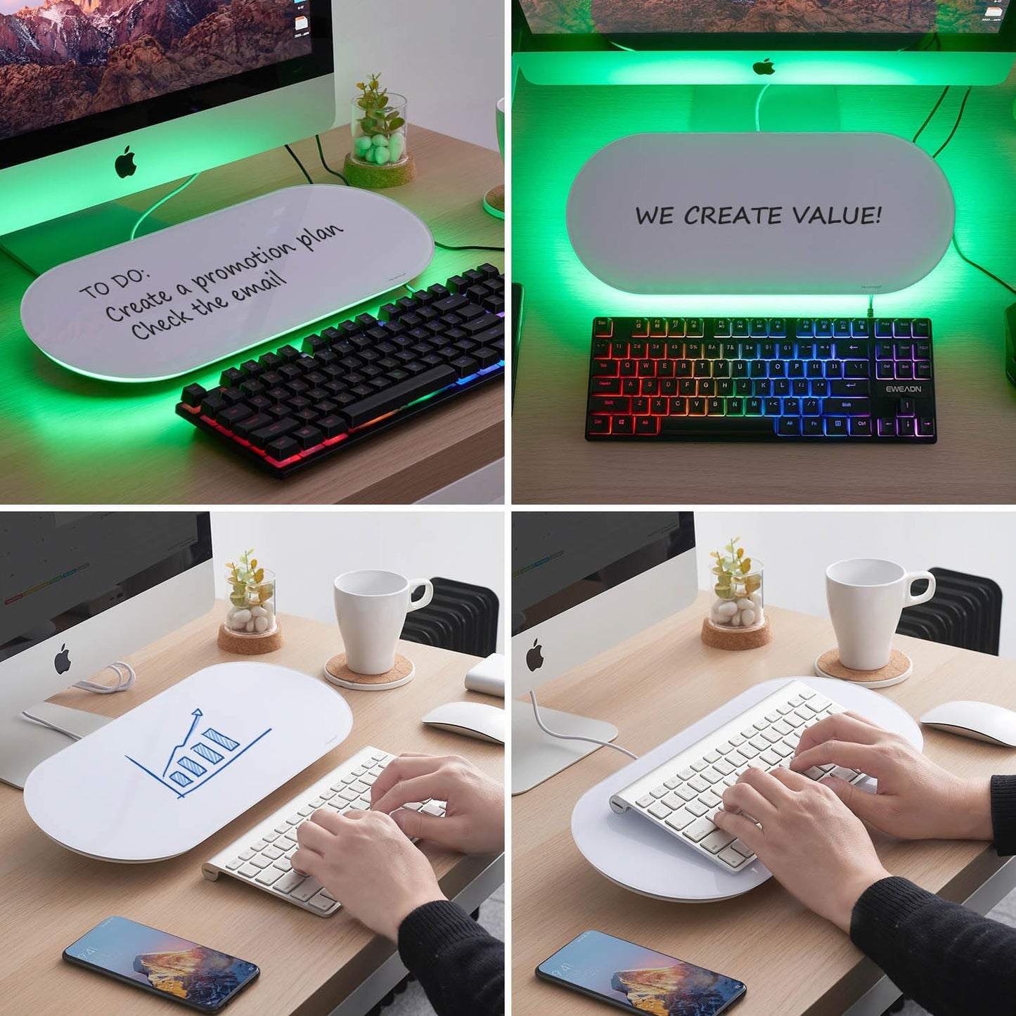 TSJ OFFICE Small Glass Desktop Whiteboard - Versatile Dry-Erase Board for Keyboard Stand | 17 x 7 Inches