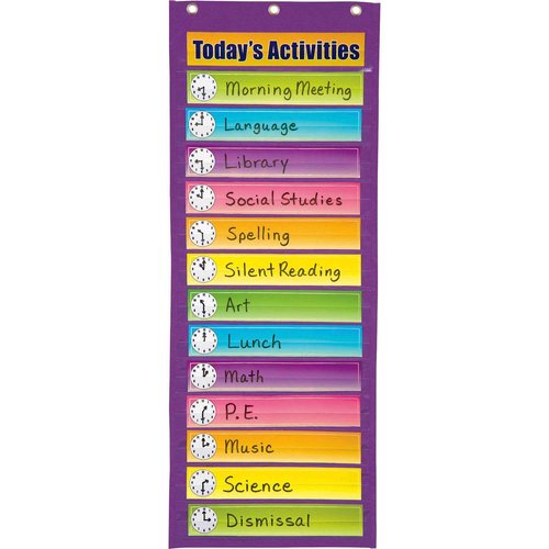 Pacon Dry Erase Pocket Chart, Daily Activities, Purple, 13" x 34", 1 Chart