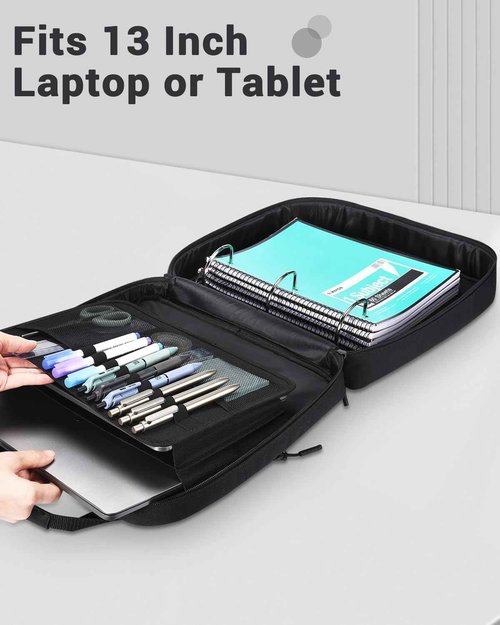 Soulgo 3 Inch Zipper Binder 3 Ring with Sturdy Shoulder Strap & Multi-Pocket, Binder with Zipper Holds Up to 700 Sheets for Office School, Compatible with 13” MacBook Laptop ipad(Black)