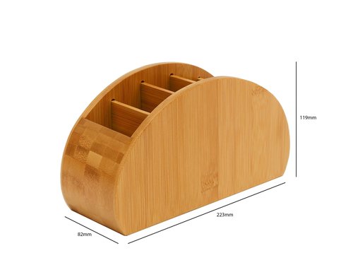 OSCO Bamboo Remote Organiser | 5 Compartments | Office Tidy | TV Control Storage | Pen Holder | Makeup sorter | Cosmetics Display | H11.9 x W22.3 x D8.2 cm |