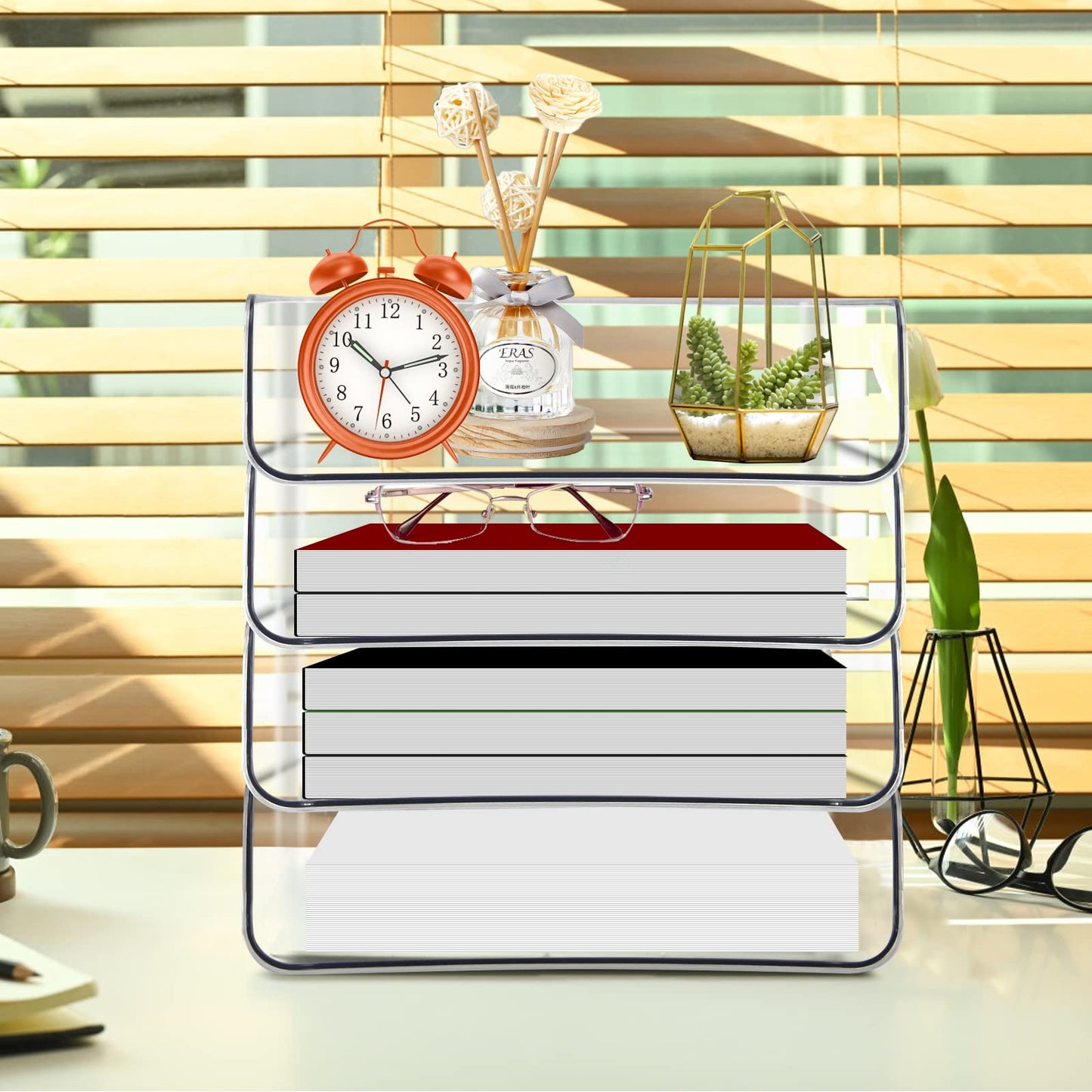 Lunmore Stackable Paper Trays, 4 Tier Desk File Organizer, Document Letter Tray for Office Supplies, Magazine