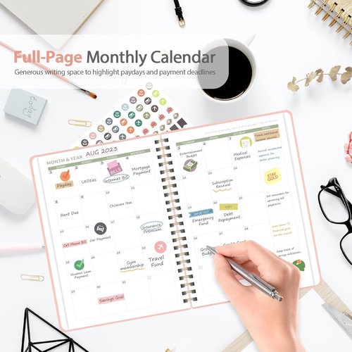 Budget Planner | A5 Monthly Expense Tracker Notebook - Financial Organizer with Pockets & Stickers - Pink