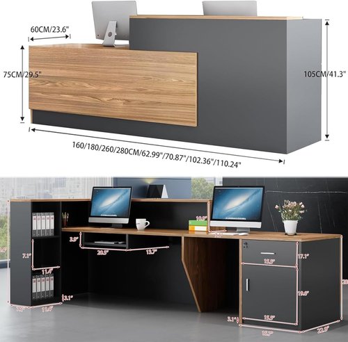 Modern L-Shaped Large Wooden Commercial Reception Desk with Counter, Lockable Drawers, Door Cabinet and Front Desk Reception Counter (White, 78.*24 * 41IN)