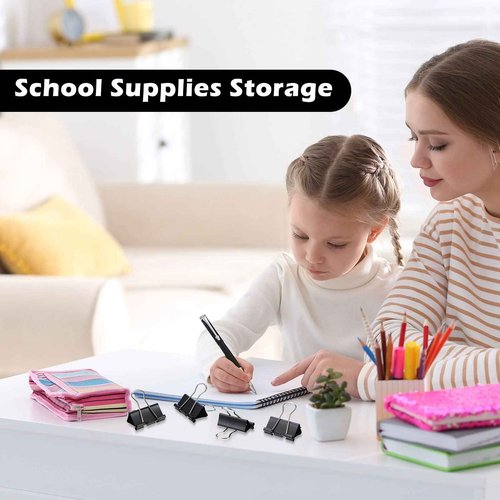 Yexiya 300 Pcs Medium Binder Clips Sturdy 1.25 Inch Black Paper Med Clips Office Supplies Paper Clamps for Office Teachers Students School Business Paperwork Supplies