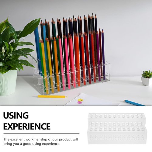SUNSHNO Plastic Pen Holder Stand, 48-Slots Clear Pen Display Stand Rack Eyebrow Pen Stand Makeup Brush Rack Organizer for Store School Office Home, Transparency