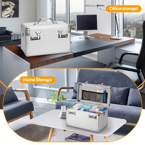 Vilcjson Combination Lock Box - 13.4x7.5x8.3 Inch Large - Security Lock Boxes for Medicine, Locking Storage Box for Personal Items Passports and Documents, Lockable Lockbox for Office Business, Silver