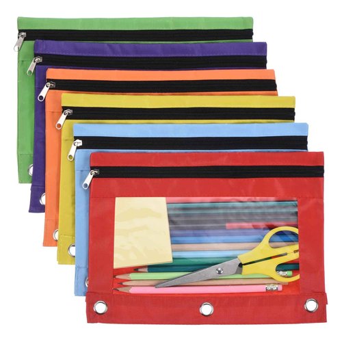 PATIKIL 30 Pack Pencil Pouch for 3 Rings Binder, Oxford Cloth Clear Window Zipper Binder Pouch Pencil Case Bag Bulk for Office Home, 6 Colors
