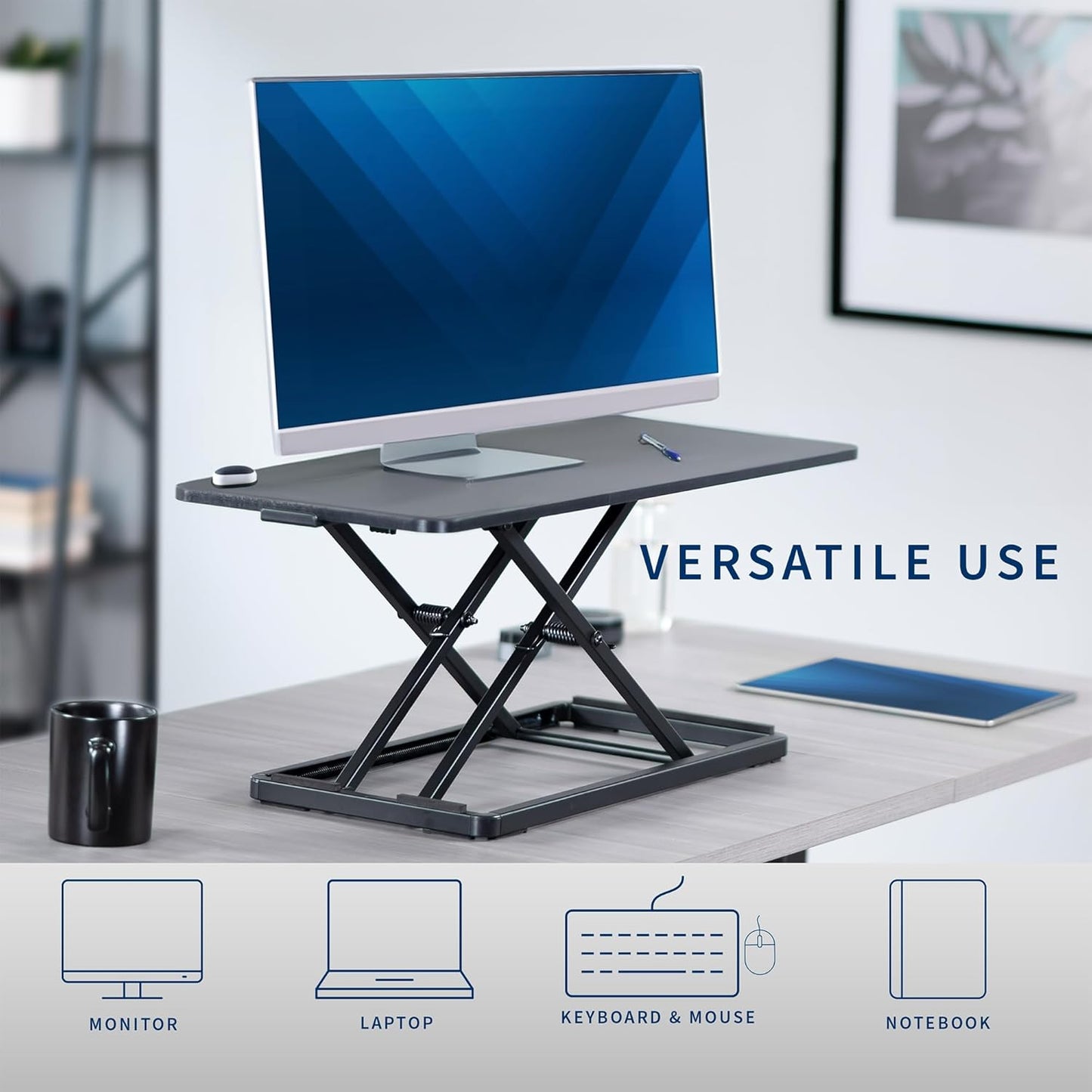 VIVO Height Adjustable Keyboard and Mouse Riser - Ergonomic 30-Inch Scissors Lift Desk | Black, DESK-V030A
