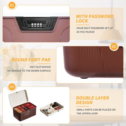 Qiveno Lockable Storage Bin - 4.2 Gallon Locking Container with 4-Digit Combination Lock, Stackable Plastic Organizer Box for Usable As Item Organizer Or Office File Storage/Camping(Brown)