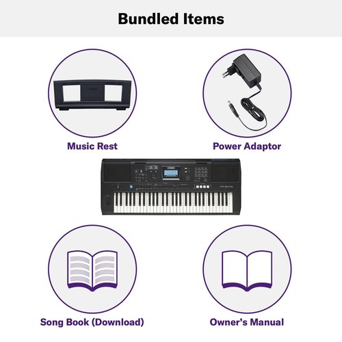 YAMAHA, 61-Key Touch-Sensitive Advanced Portable Keyboard with Music Rest and Power Adapter, (PSRE473)