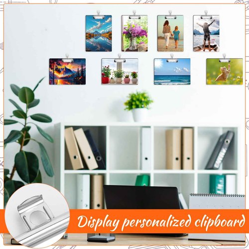 libfrnt 8 Pack Sublimation Clipboard Blanks, 12.4" x 8.8" MDF Sublimation Clipboard with Low Profile Clip A4 Letter Size Double-Sided Horizontal and Vertical Art Drawing Board for Office DIY Supplies