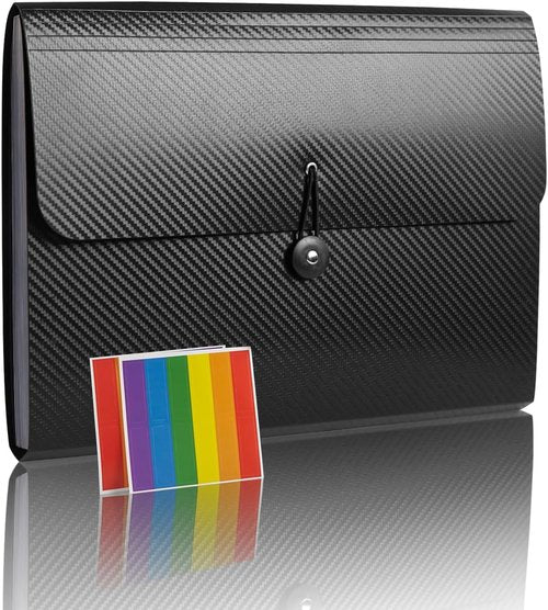 Expanding File Folder - 13 Pocket Accordion Organizer | Aesthetic Black Paper Storage for Home, Office & School