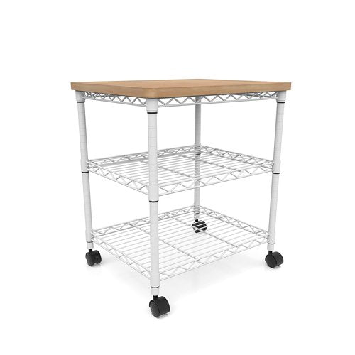 Safco Deskside Printer Stand, Printer Table for Home Office, Mobile Rolling Cart with Adjustable Shelves, White