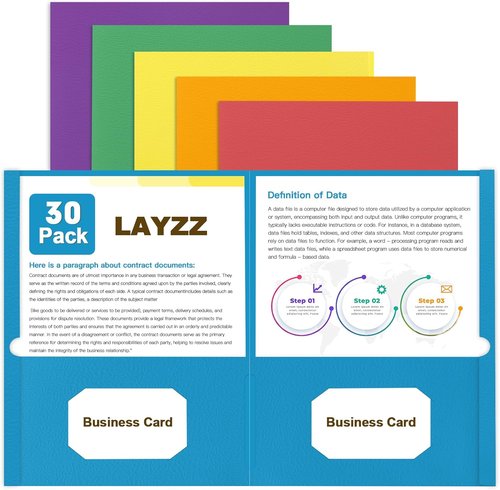 LAYZZ 30 Pack Paper Pocket Folders - Letter Size, 2 Pocket Design, Assorted Colors for School & Office