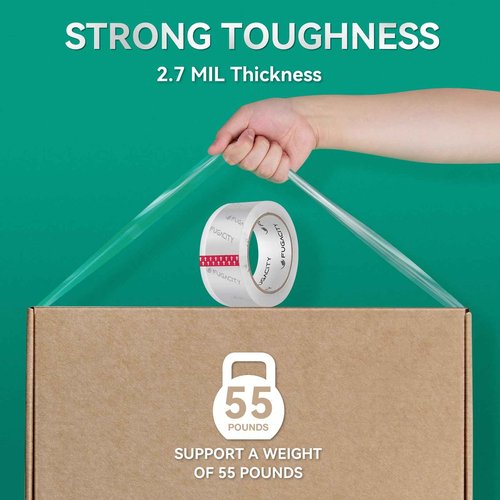 FugaCity Clear Packing Tape Refills (36 Rolls),Heavy Duty Packaging Tape for Moving Sealing, Moving Supplies,2.7 Mil Thick, 1.88 in Wide,65 Yards Per Roll,Total 2340 Yards