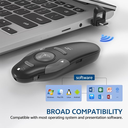 [2 in 1 USB C + Rechargeable] Presentation Clickers, Powerpoint Clicker Wireless Presenter Remote, Presentation Pointer PPT Slideshow Advancer Remote Control Slide USB Clicker for Computer, Mac