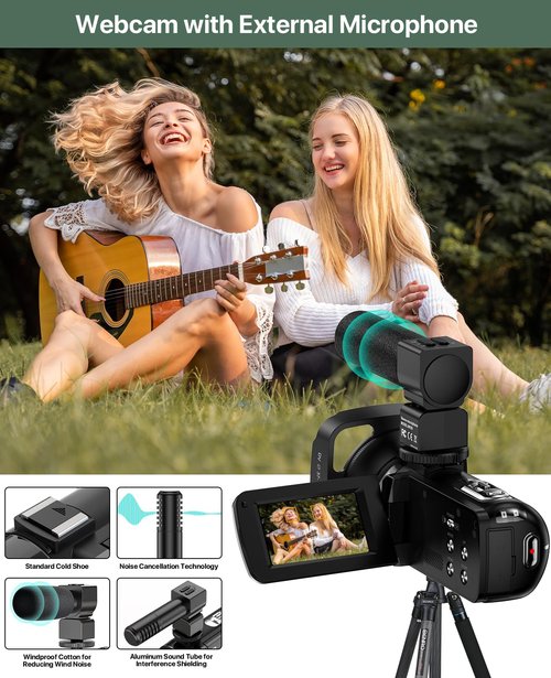 4K Video Camera Camcorder 64MP Vlogging Camera for YouTube 18X Digital Zoom 3.0" IPS Screen IR Night Vision with External Stereo Microphone,Handheld Stabilizer,Remote,Lens Hood,32G Card &2 Batteries