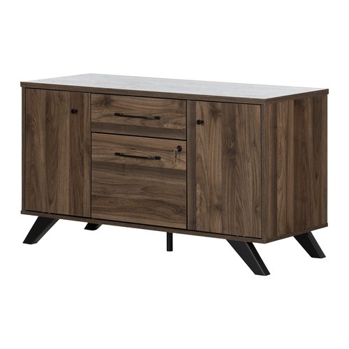 South Shore Helsy 2-Drawer Credenza with Doors, Natural Walnut