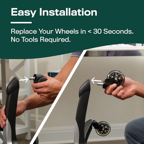 Office Oasis Rollerblade Office Chair Wheels - Smooth, Quiet Casters for Hardwood & Carpet - Set of 5 - Black