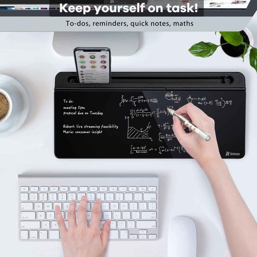 Desktop Glass Whiteboard Black and Gray Board,Varhomax Desk Organizer and Desktop Memo Pad Solution for Home Office Accessories and School Supplies