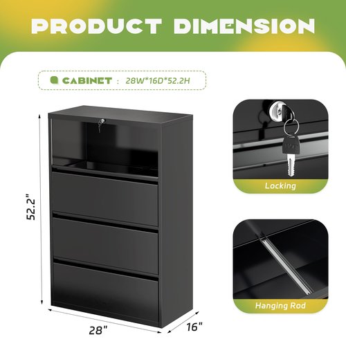 SPERTIKC 4 Drawer File Cabinet with Lock, Metal Lateral Filing Cabinet for Letter/Legal/A4/F4 Size, Lockable Storage Cabinets for Home Office,Under Desk Mobile File Organizer -Black