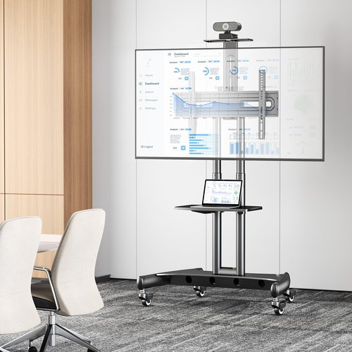 PERLESMITH Rolling TV Stand with Wheels for 32-82 Inch LCD LED 4K Flat Screen TVs, Tilt Mobile TV Cart with Shelf Holds Up to 100 lbs, Height Adjustable Floor TV Stand Max VESA 600x400mm- PSTVMC05