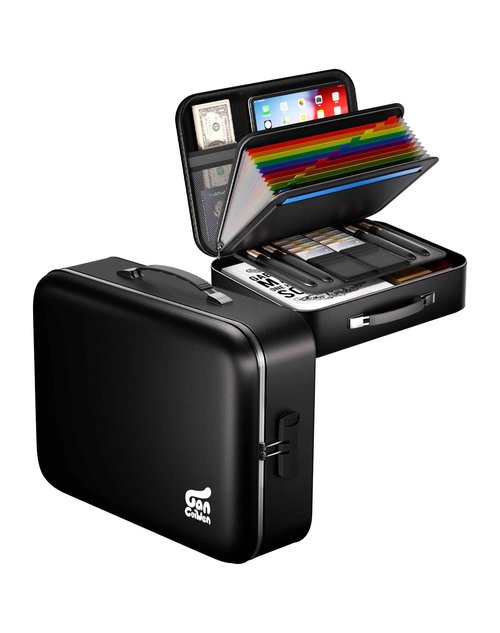Gancuiwen Fireproof Document Box 8 Layer File Organizer Box with Lock. Important Document with File Folder, Laptop, Portable Travel Safe