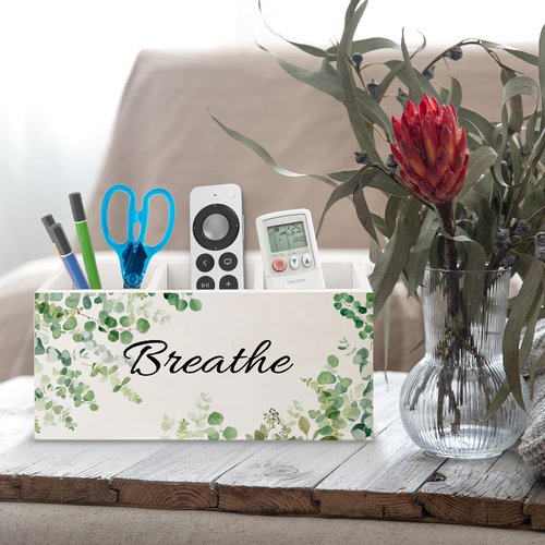 URLLUAE Sage Green Eucalyptus Breathe Makeup Brush Toothbrush Holder Organizer for Bathroom, Green Botanical Wooden Pen Pencil Holder for Office Desk Accessories