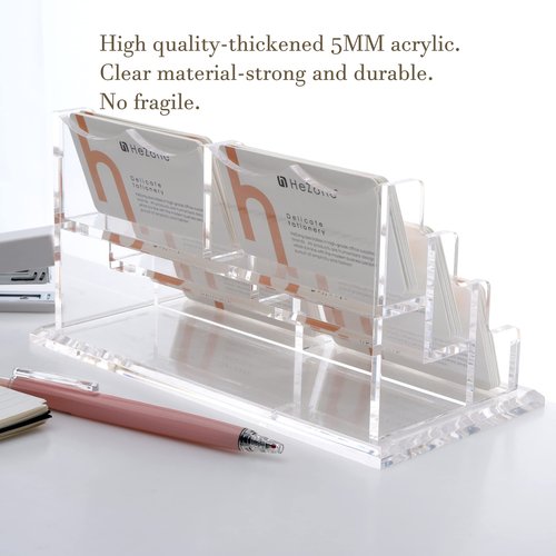 Business Cards Holder Display for Desk, Clear Acrylic Multiple 3 Tier 6 Slot Business Card Stand, Holds 300 Cards-1 Pack (6 Slots-H)