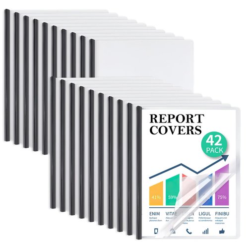 42 Pack Report Covers, COIDEA Report Covers with Sliding Bar, Presentation Folders for A4 and Letter Size Paper, Clear Report Covers Binder Bulk for School Business, 70 Sheet Capacity