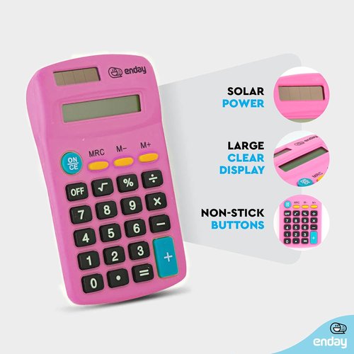 Enday Solar & Battery Operated Calculator - Large Display, Four Functions | Available in Multiple Colors