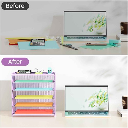 Biciyarn 2 Pack 6 Tier Paper Organizer, Metal Mesh Desk File Folder, Letter Tray Organizer, Paper Sorter Desk Organizers for Office, Home or School File Folder Holder - Purple