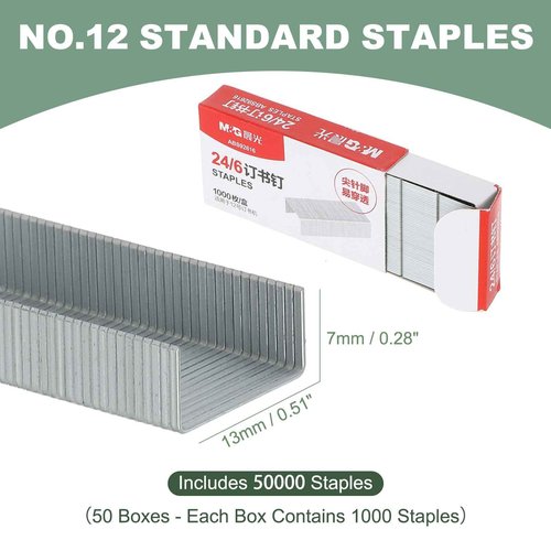 M&G 24/6 Staples for Stapler, 50000pcs(1000pcs Per Box) Staples 25 Sheets Capacity for Standard Stapler Smooth Stapling for Home Office Supplies, Silver