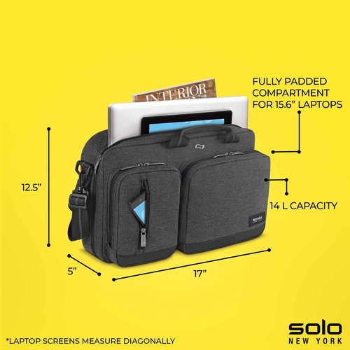 Solo New York Urban Carrying Case (Briefcase) for 15.6" Notebook - Gray, Black, 12.5" x 17" x 5" (UBN310-10)
