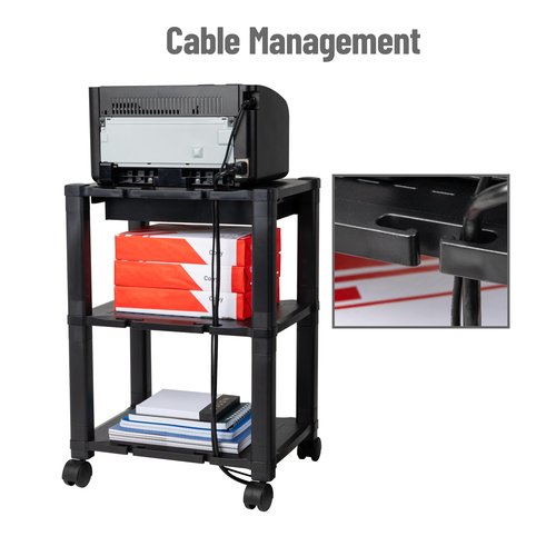 Mind Reader Rolling Printer Cart, Utility Cart, Printer Stand, Desk Storage, Office, 17.25"L x 13.5"W x 24.5"H, 3-Tier, Black