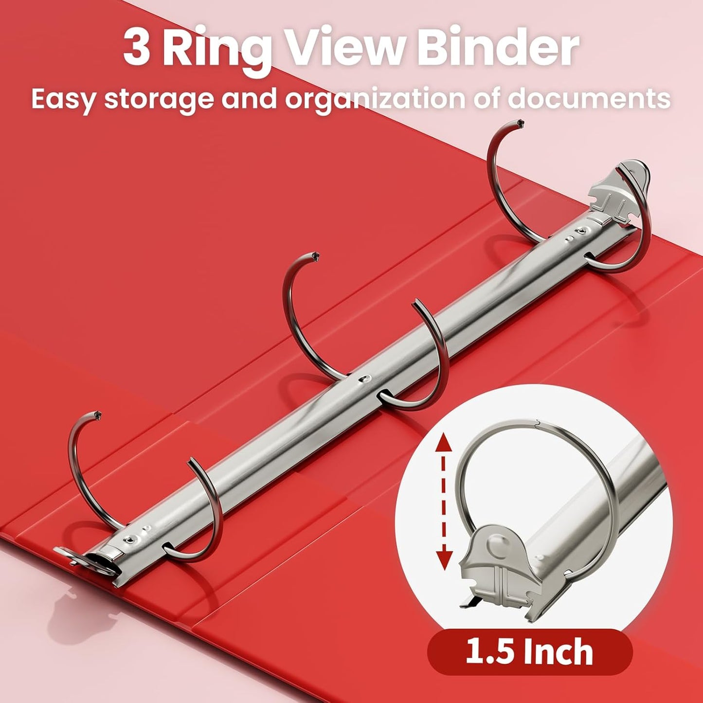 SUNEE 3 Ring Binder - 1.5 Inch Clear View PVC-Free Binder for 8.5x11 Inches - Red, Ideal for School & Office